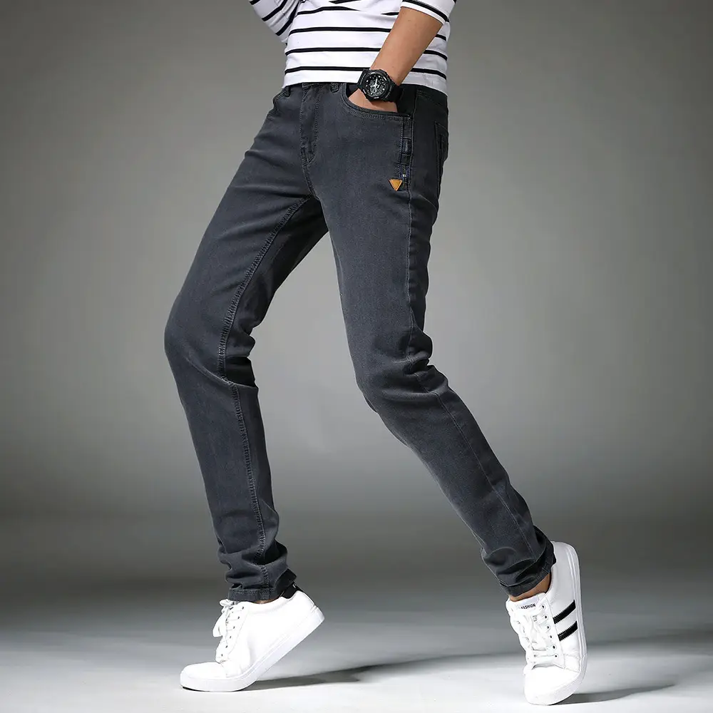 Men Elastic Slim Fit Denim Trousers Spring Autumn Casual Wear - Image 4