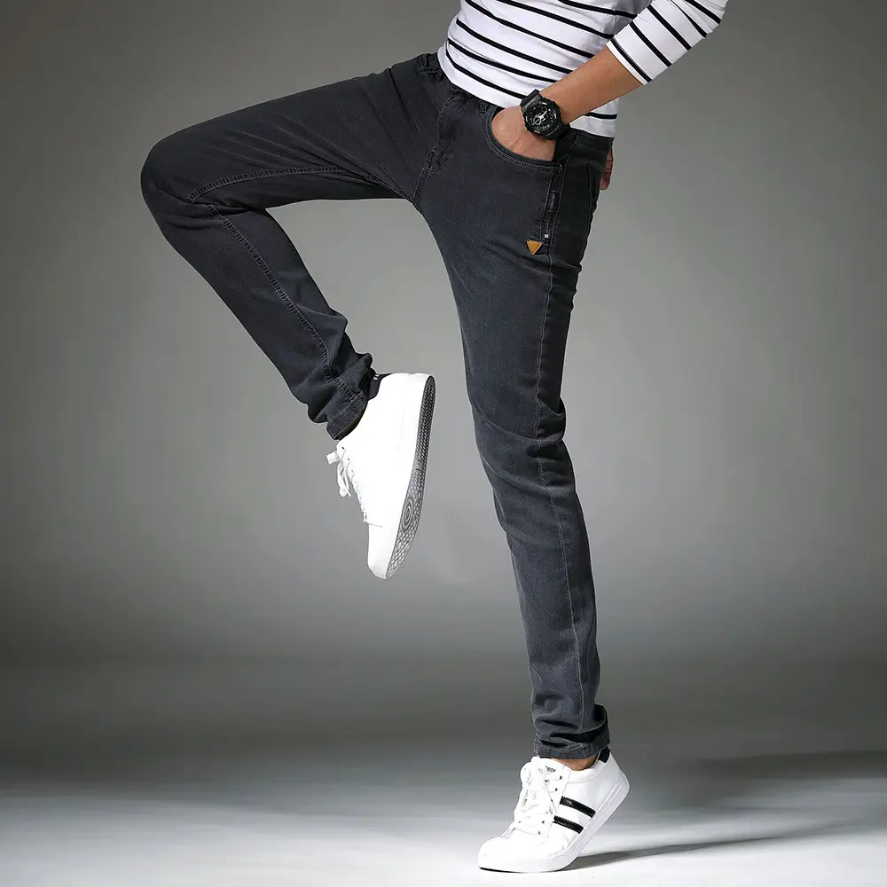 Men Elastic Slim Fit Denim Trousers Spring Autumn Casual Wear - Image 5