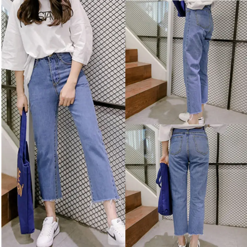 Wholesale Korean Style High Waist Jeans Women Loose Fit Drop Shipping
