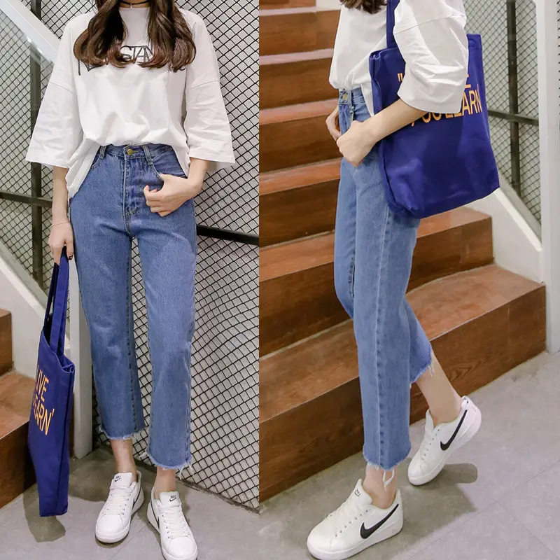 Wholesale Korean Style High Waist Jeans Women Loose Fit Drop Shipping