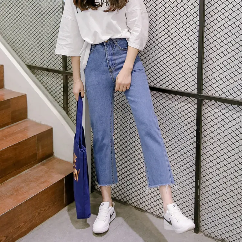 Wholesale Korean Style High Waist Jeans Women Loose Fit Drop Shipping