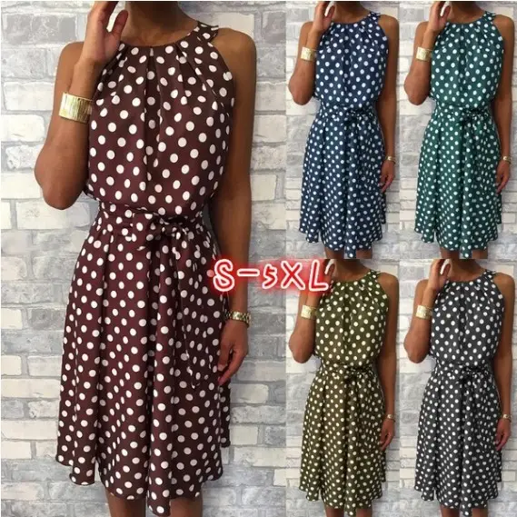 Off-Shoulder Polka Dot Sleeveless Plus Size Dress - Image 6