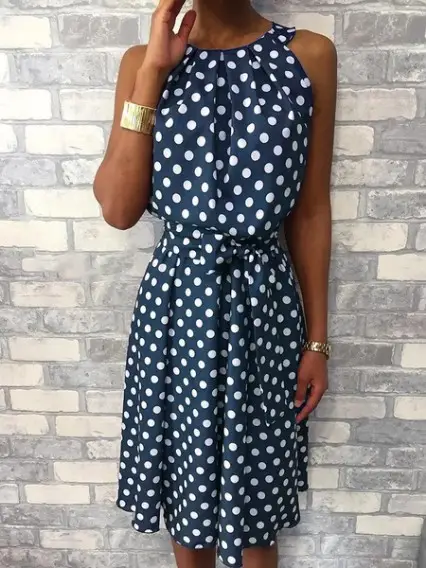 Off-Shoulder Polka Dot Sleeveless Plus Size Dress - Image 8