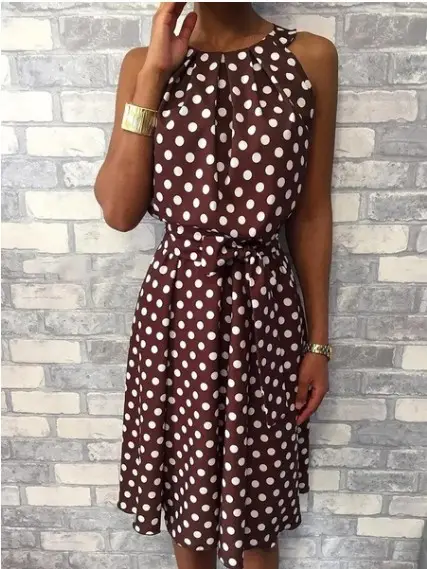 Off-Shoulder Polka Dot Sleeveless Plus Size Dress - Image 9