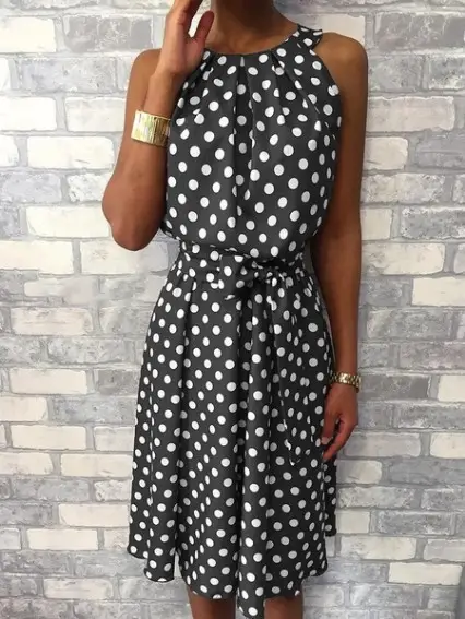 Off-Shoulder Polka Dot Sleeveless Plus Size Dress - Image 10