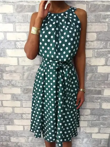 Off-Shoulder Polka Dot Sleeveless Plus Size Dress - Image 3