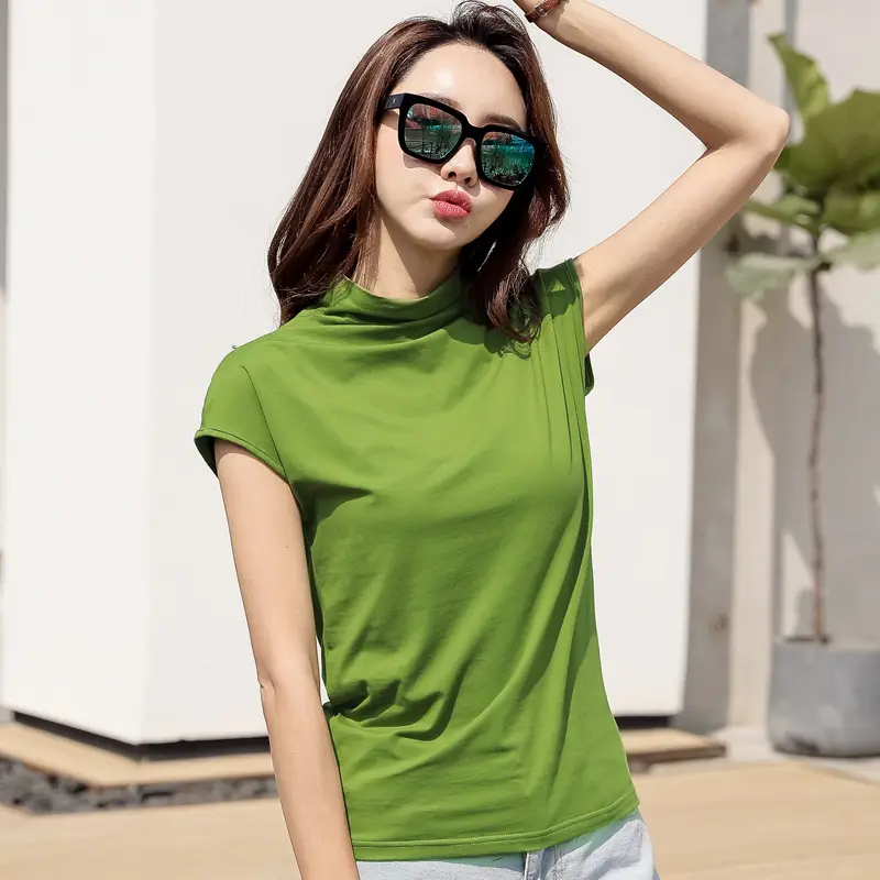 229 Short Sleeve Turtleneck T-Shirt Brown Slim Fit Women - Image 2