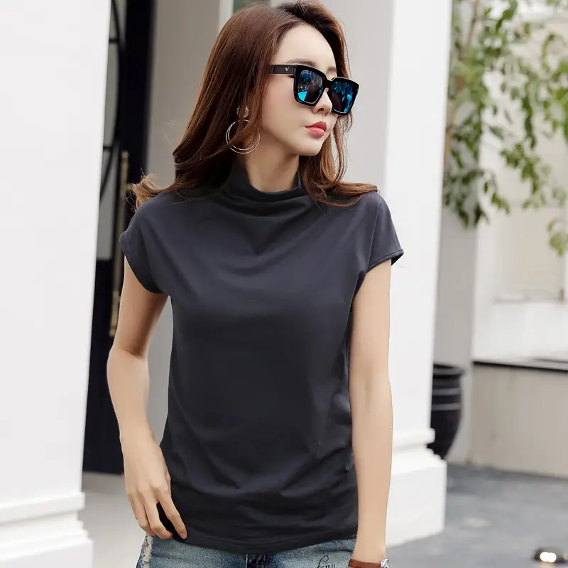 229 Short Sleeve Turtleneck T-Shirt Brown Slim Fit Women - Image 3