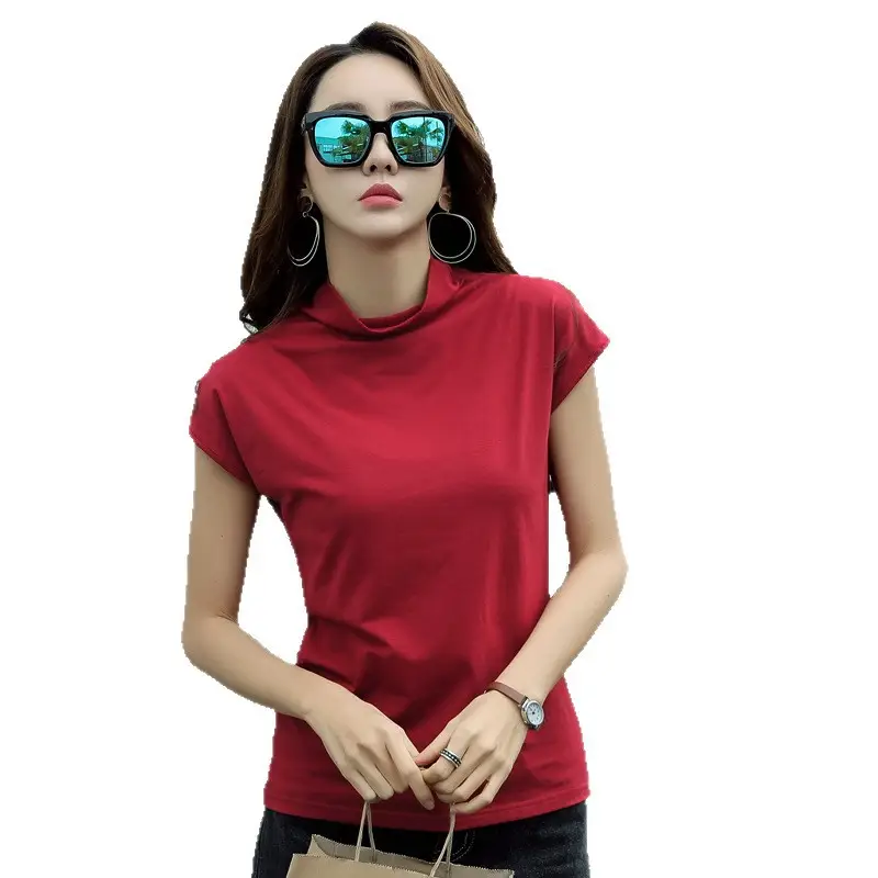 229 Short Sleeve Turtleneck T-Shirt Brown Slim Fit Women - Image 8