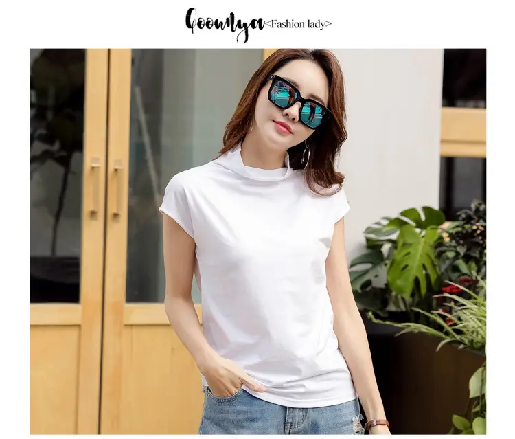 229 Short Sleeve Turtleneck T-Shirt Brown Slim Fit Women — feature 24