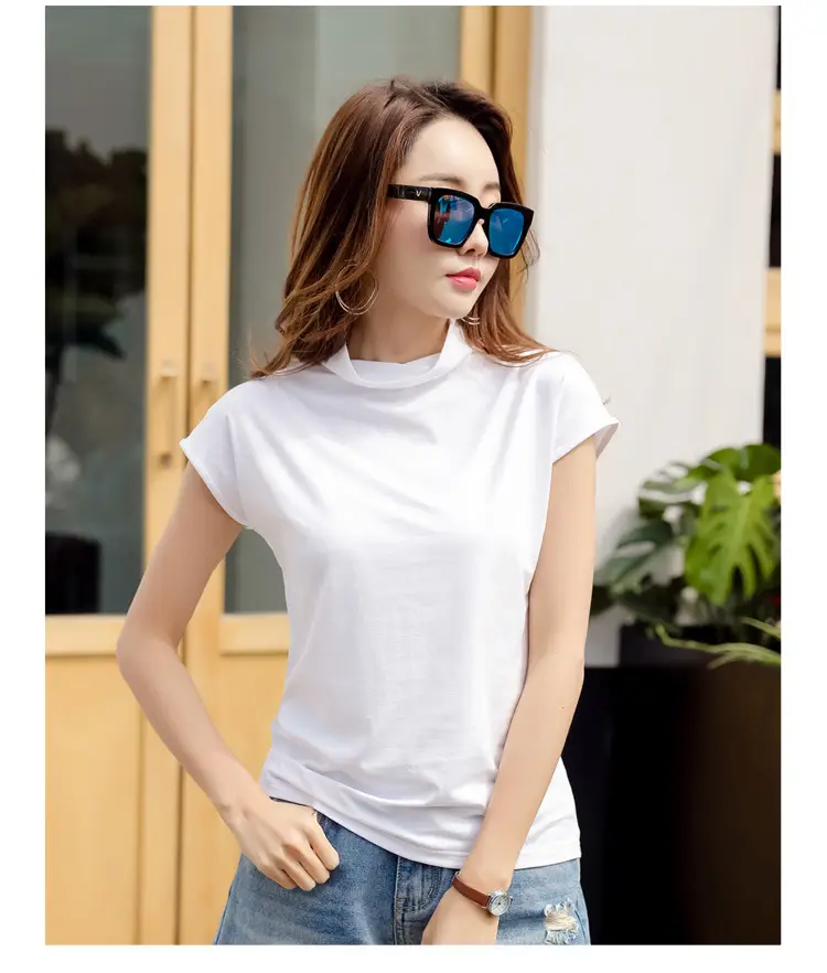 229 Short Sleeve Turtleneck T-Shirt Brown Slim Fit Women — feature 25