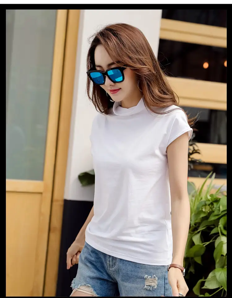 229 Short Sleeve Turtleneck T-Shirt Brown Slim Fit Women — feature 26