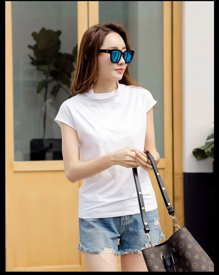 229 Short Sleeve Turtleneck T-Shirt Brown Slim Fit Women — feature 27