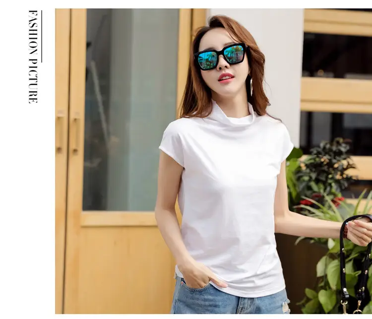 229 Short Sleeve Turtleneck T-Shirt Brown Slim Fit Women — feature 28