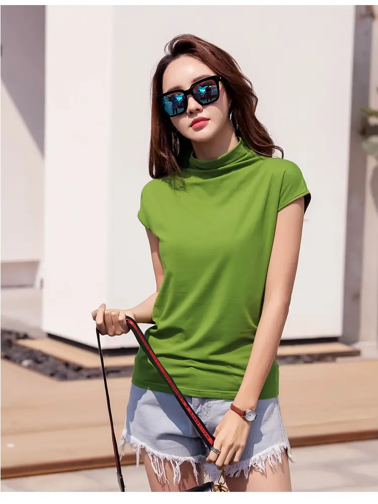 229 Short Sleeve Turtleneck T-Shirt Brown Slim Fit Women — feature 30