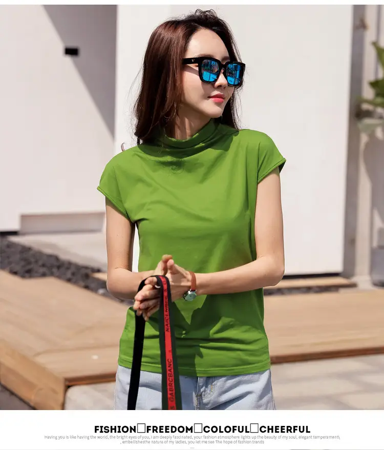229 Short Sleeve Turtleneck T-Shirt Brown Slim Fit Women — feature 31
