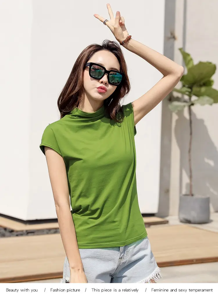 229 Short Sleeve Turtleneck T-Shirt Brown Slim Fit Women — feature 32