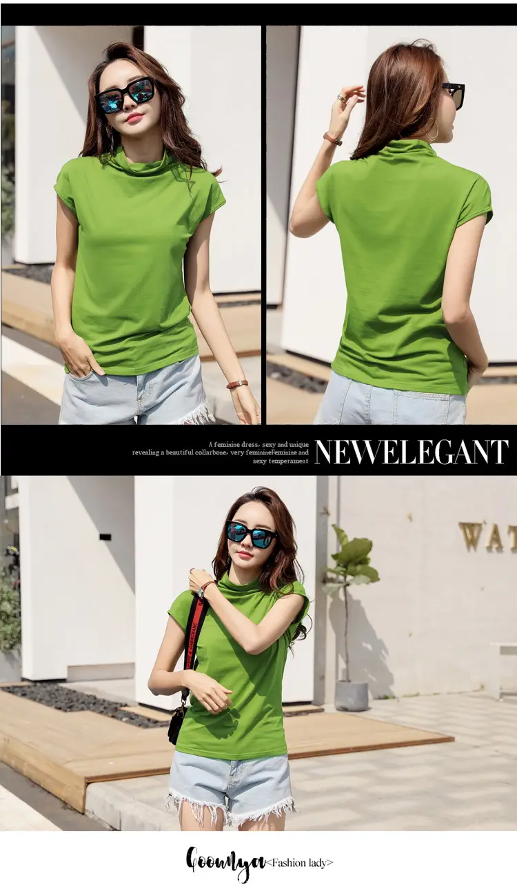 229 Short Sleeve Turtleneck T-Shirt Brown Slim Fit Women — feature 33
