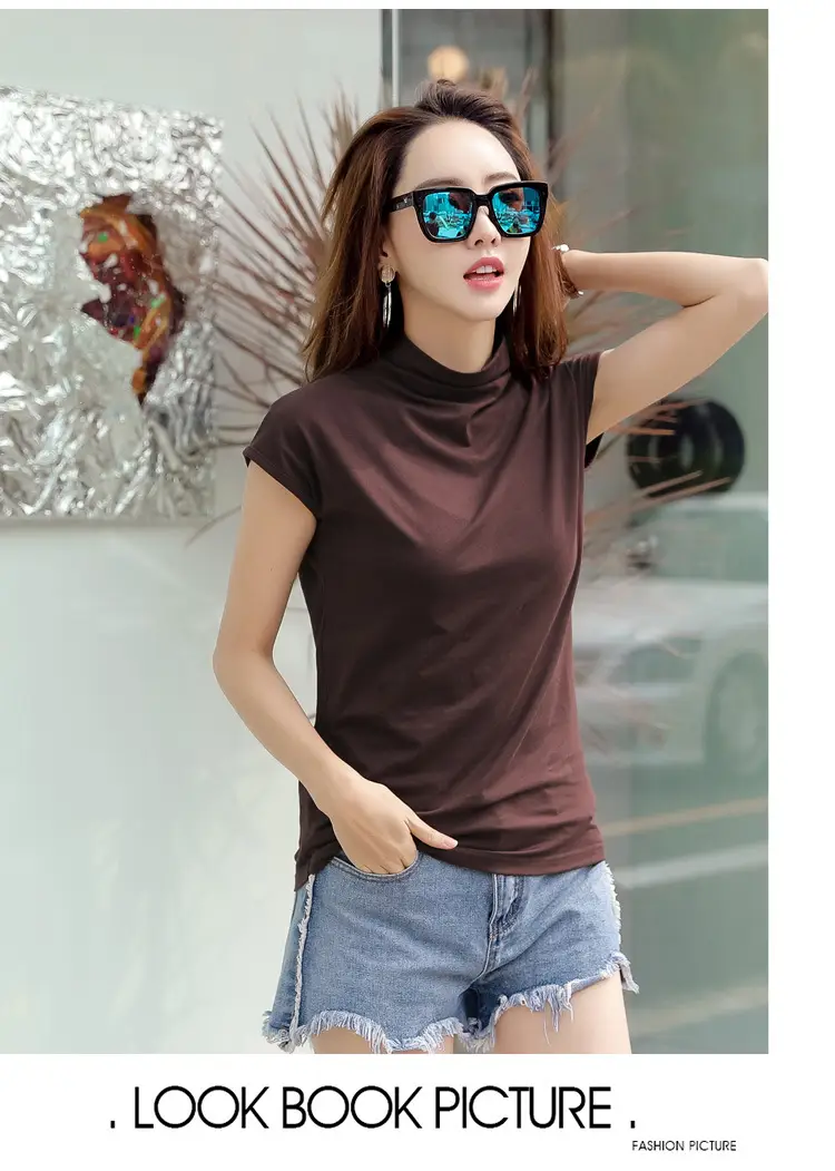 229 Short Sleeve Turtleneck T-Shirt Brown Slim Fit Women — feature 34