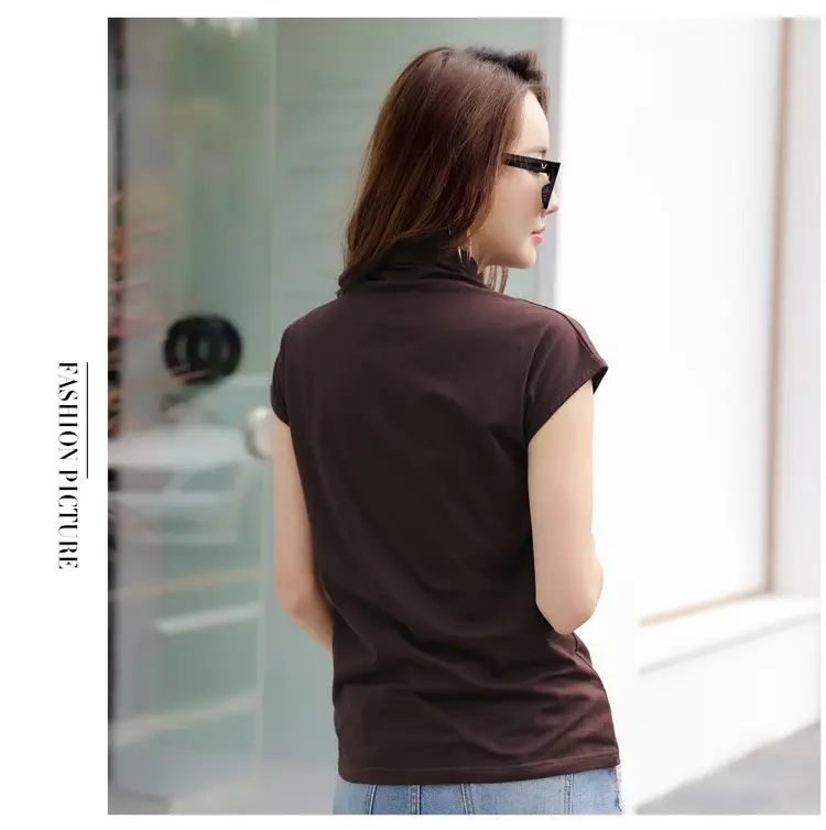 229 Short Sleeve Turtleneck T-Shirt Brown Slim Fit Women — feature 38