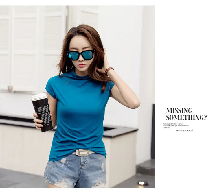 229 Short Sleeve Turtleneck T-Shirt Brown Slim Fit Women — feature 39