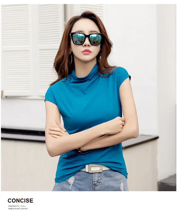 229 Short Sleeve Turtleneck T-Shirt Brown Slim Fit Women — feature 42