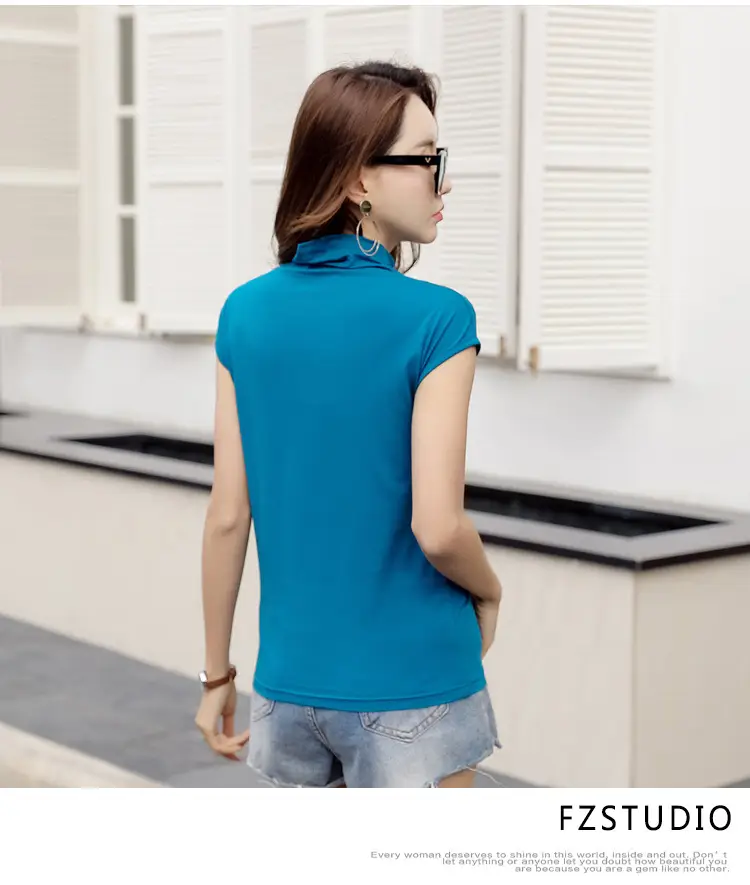229 Short Sleeve Turtleneck T-Shirt Brown Slim Fit Women — feature 44