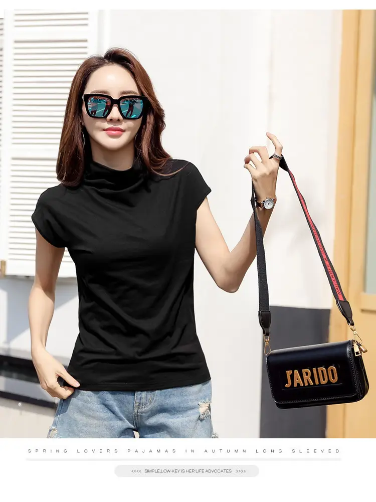 229 Short Sleeve Turtleneck T-Shirt Brown Slim Fit Women — feature 46
