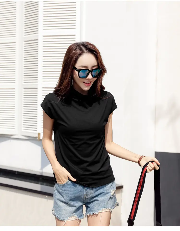 229 Short Sleeve Turtleneck T-Shirt Brown Slim Fit Women — feature 47