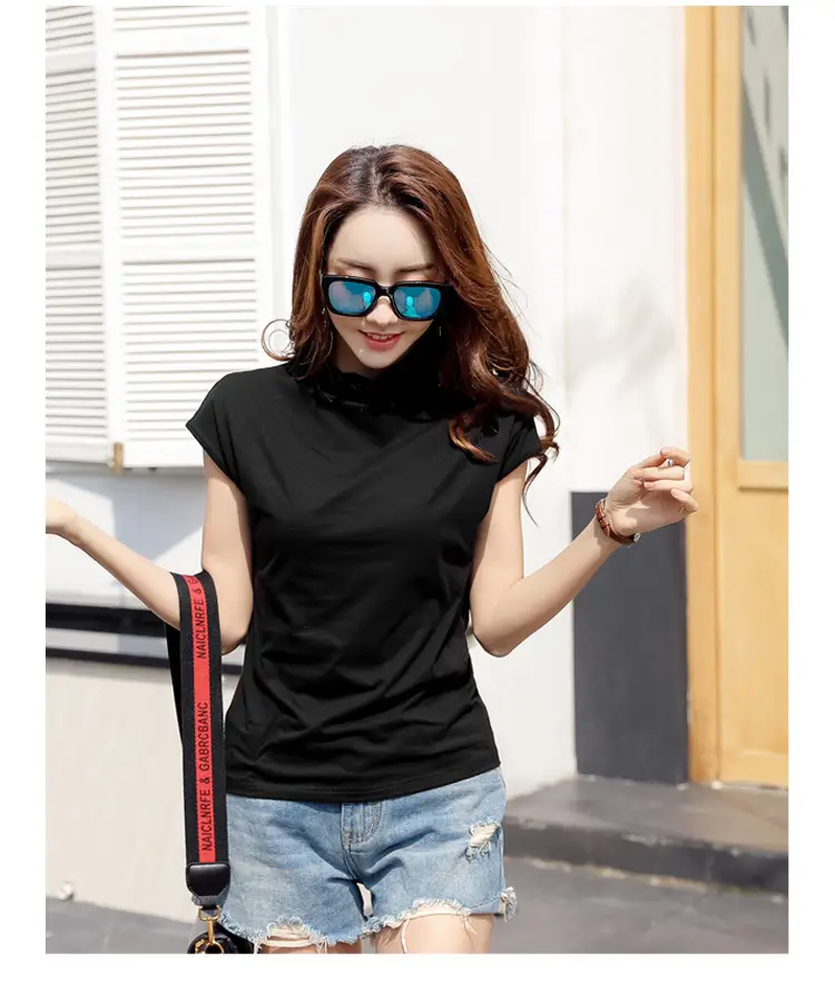 229 Short Sleeve Turtleneck T-Shirt Brown Slim Fit Women — feature 49