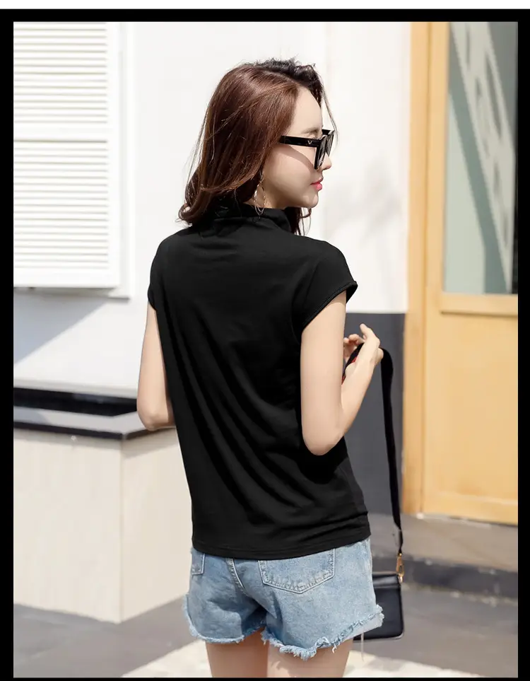 229 Short Sleeve Turtleneck T-Shirt Brown Slim Fit Women — feature 50