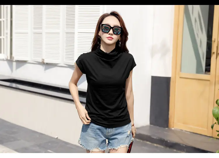 229 Short Sleeve Turtleneck T-Shirt Brown Slim Fit Women — feature 51