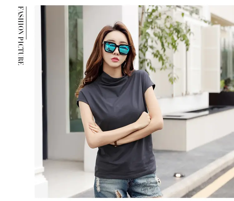 229 Short Sleeve Turtleneck T-Shirt Brown Slim Fit Women — feature 52