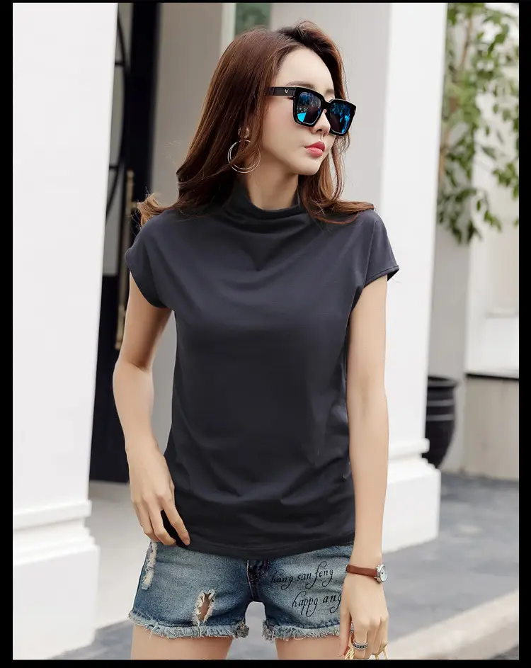 229 Short Sleeve Turtleneck T-Shirt Brown Slim Fit Women — feature 53