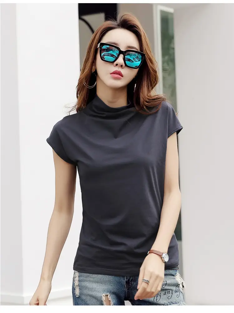229 Short Sleeve Turtleneck T-Shirt Brown Slim Fit Women — feature 54