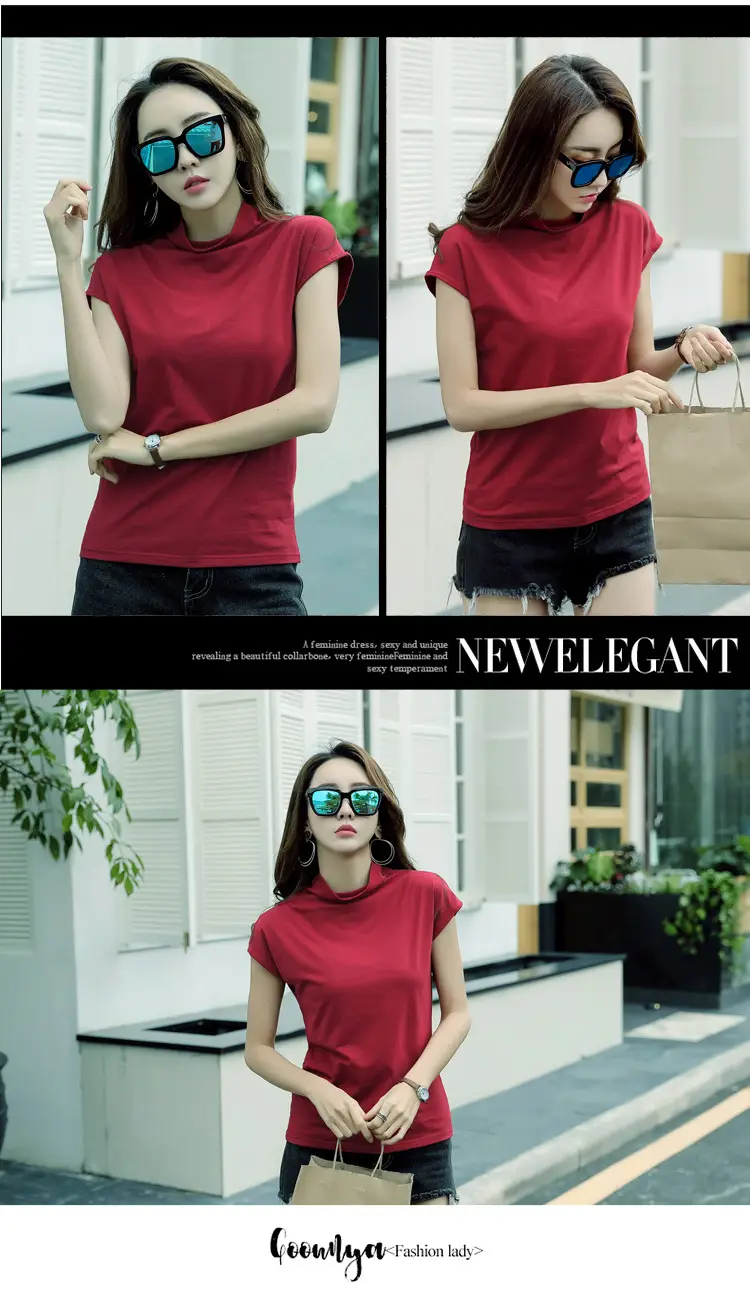 229 Short Sleeve Turtleneck T-Shirt Brown Slim Fit Women — feature 57