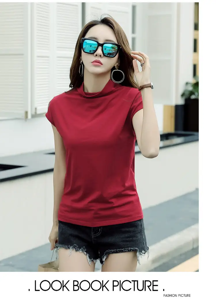 229 Short Sleeve Turtleneck T-Shirt Brown Slim Fit Women — feature 58