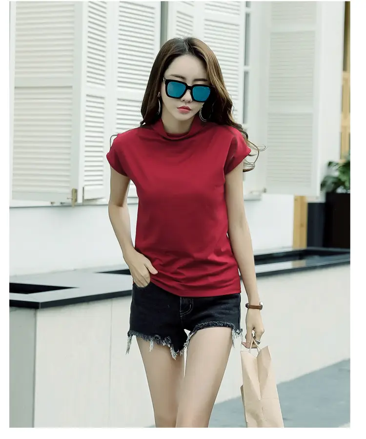229 Short Sleeve Turtleneck T-Shirt Brown Slim Fit Women — feature 59