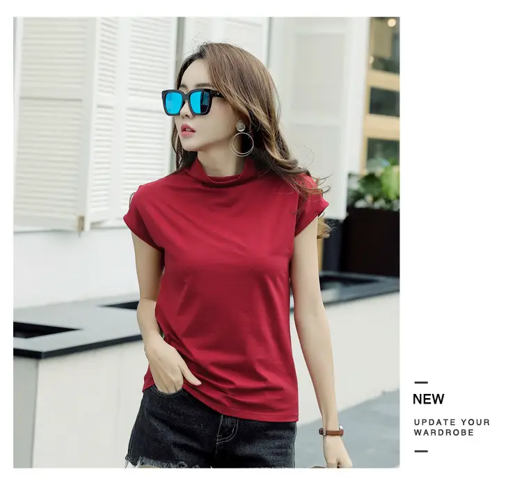 229 Short Sleeve Turtleneck T-Shirt Brown Slim Fit Women — feature 60