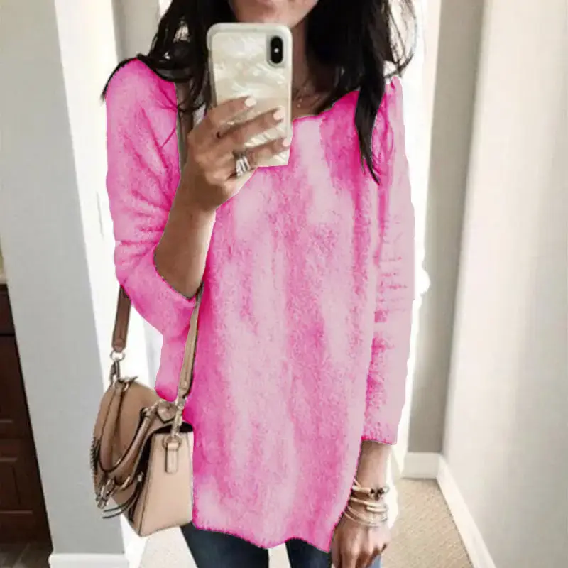 Women's Winter Round Neck Sweater Top Beige Fleece