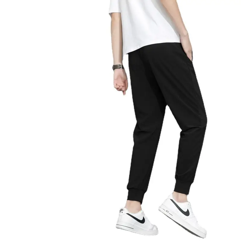Men Korean Style Ice Silk Pants Black Stretch Loose Casual