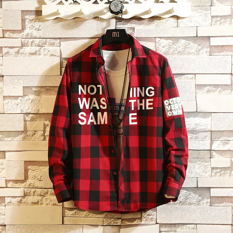 Men Plaid "Not Was Sam" Shirt Black White - Image 5
