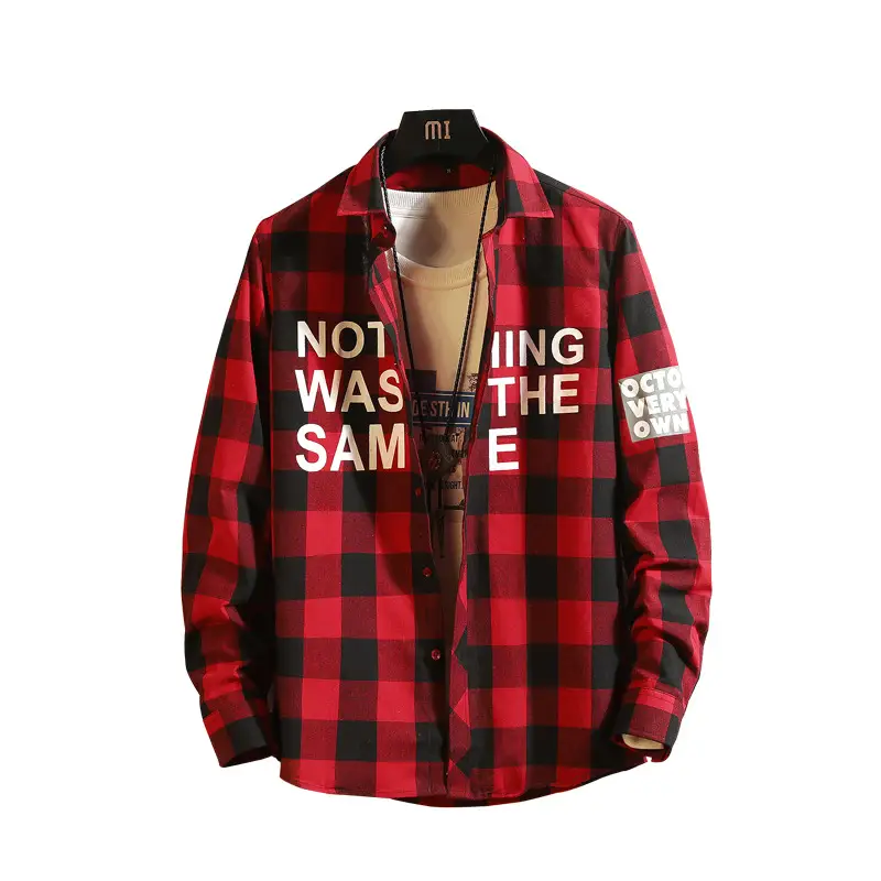 Men Plaid "Not Was Sam" Shirt Black White - Image 7