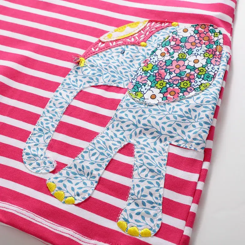 Girls Elephant Embroidered Skirt Pink Striped Zhongshan - Image 5
