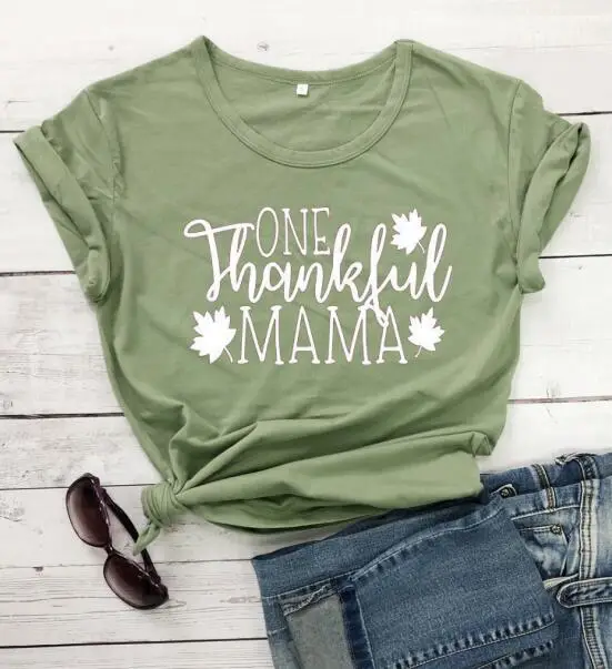One Thankful Mama T-Shirt Black Short Sleeve for Men Women