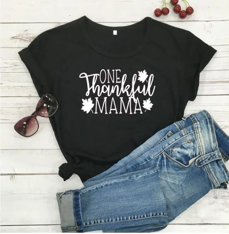 One Thankful Mama T-Shirt Black Short Sleeve for Men Women