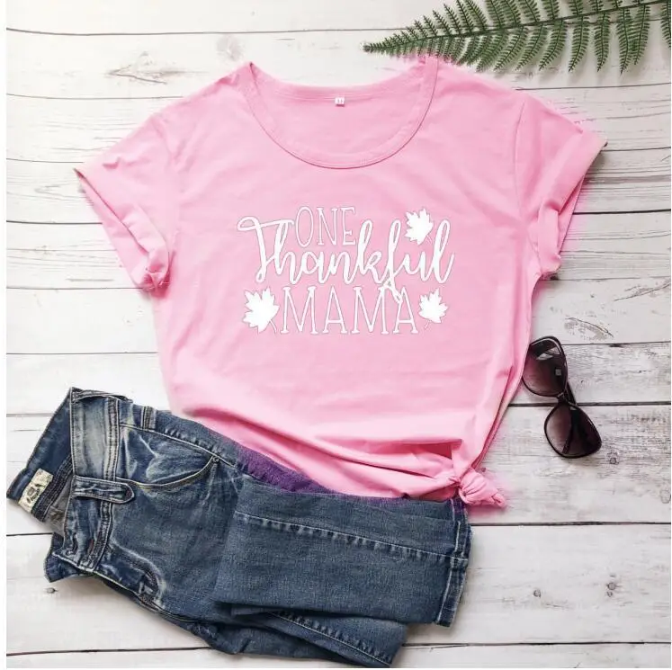 One Thankful Mama T-Shirt Black Short Sleeve for Men Women
