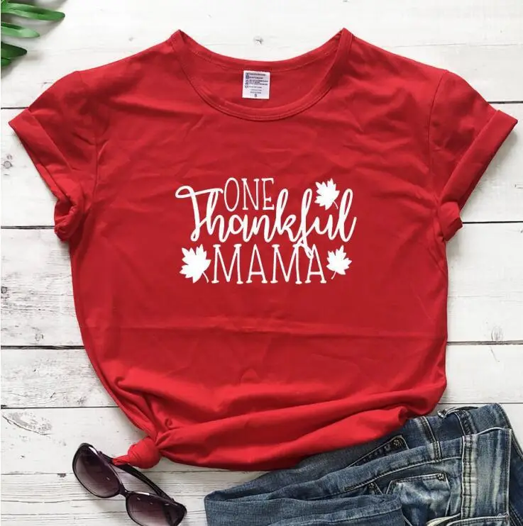 One Thankful Mama T-Shirt Black Short Sleeve for Men Women