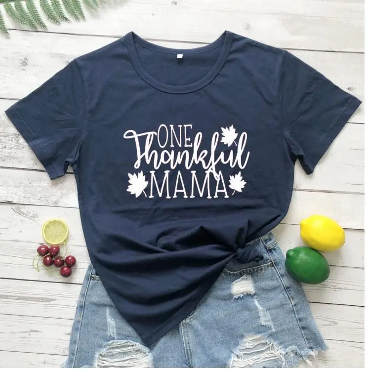 One Thankful Mama T-Shirt Black Short Sleeve for Men Women
