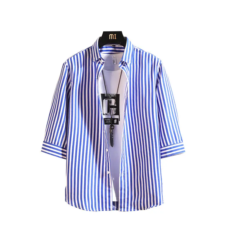 Men Striped Cotton Shirt Summer Slim Fit